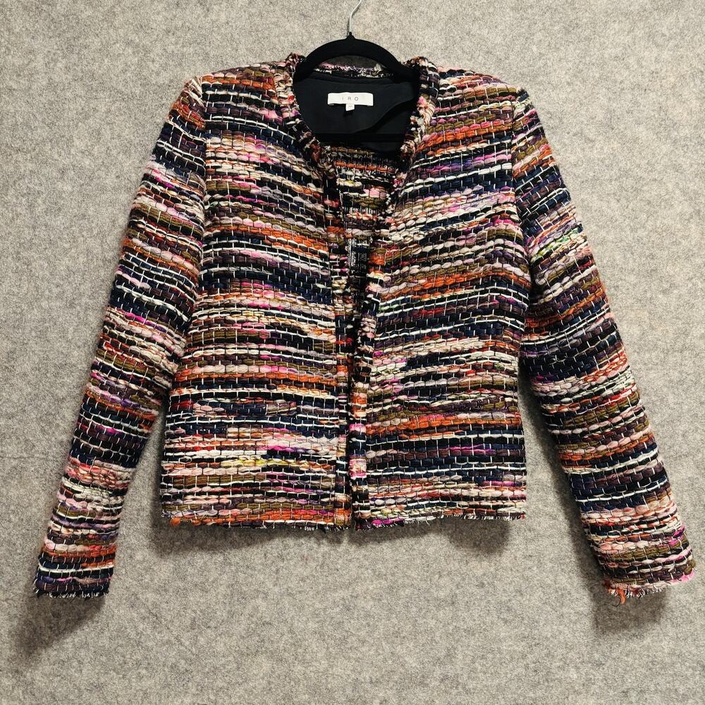 IRO Jacket Womens US‎ 6 Medium Multicolor Namanta Woven Tweed Open Front Pockets